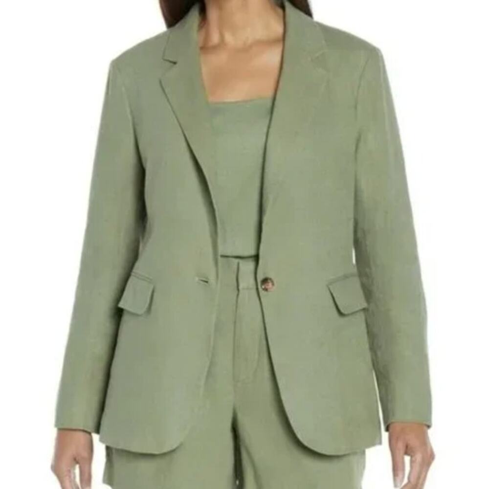 Express Linen Blend One-Button Boyfriend Blazer Olive Green Women's Medium NWT